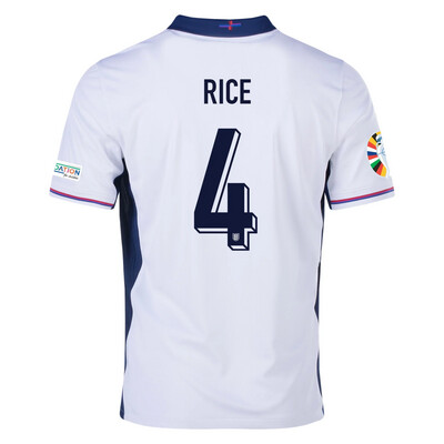 England Euro&#39;s  2024 DECLAN RICE #4 Home Jersey With Patches