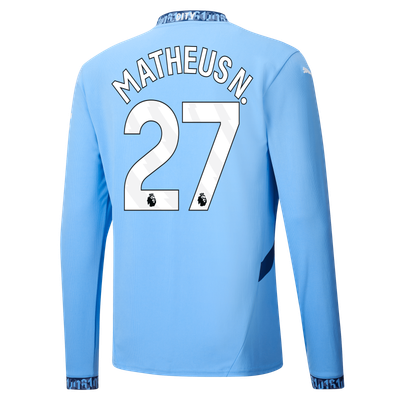 Manchester City Matheus Nunes 27 Home Long Sleeve Jersey 2024-25