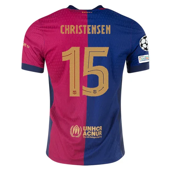 24-25 Barcelona Home Christensen 15 Jersey (Player Version) With Champions League Patches