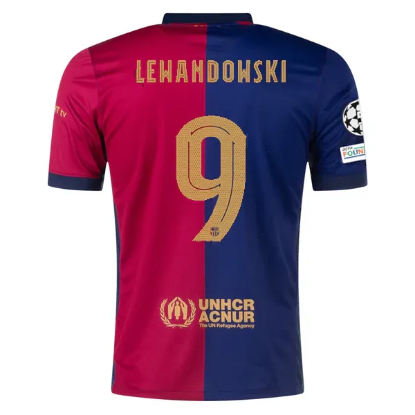 24-25 Barcelona Home Lewandowski 9 Jersey With Champions League Patches