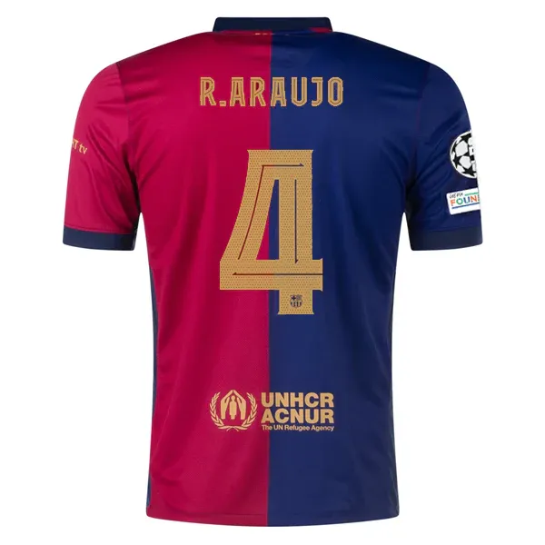24-25 Barcelona Home R.Araujo 4 Jersey With Champions League Patches
