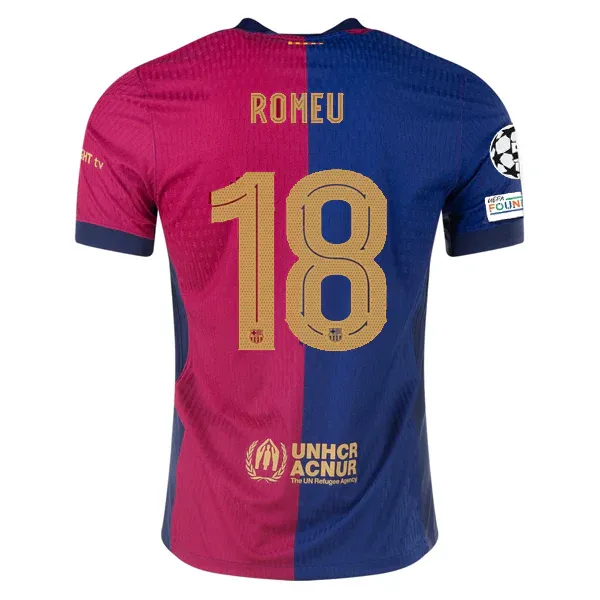 24-25 Barcelona Home Romeu 18 Jersey (Player Version) With Champions League Patches