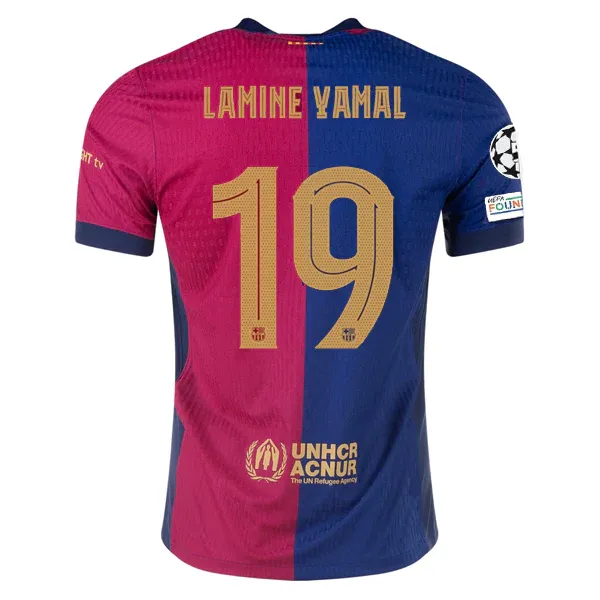 24-25 Barcelona Home Lamine Yamal 19 Jersey (Player Version) With Champions League Patches