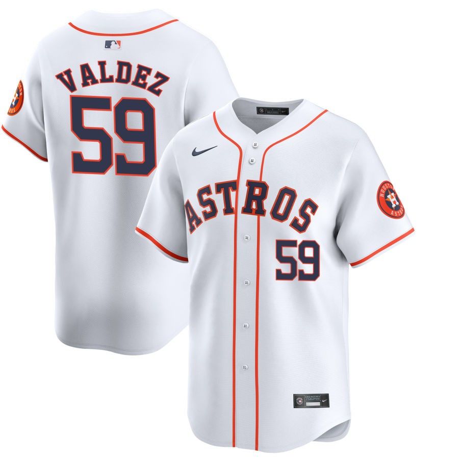 Men&#39;s Houston Astros Valdez 59 White Home Team Jersey