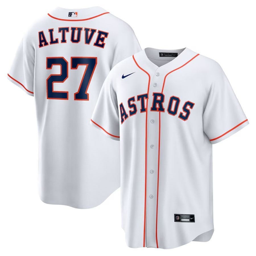 Men&#39;s Houston Astros Altuve 27 White Home Team Jersey