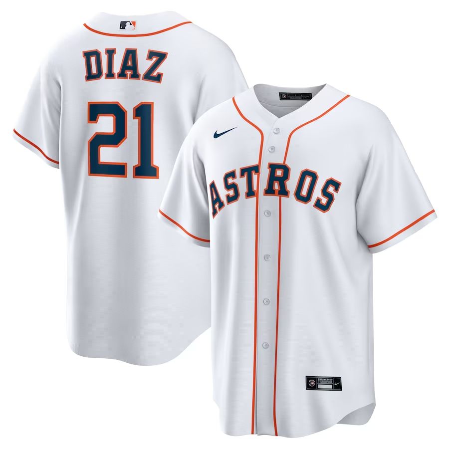 Men&#39;s Houston Astros Diaz 21 White Home Team Jersey
