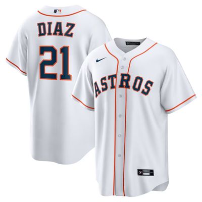 Men&#39;s Houston Astros Diaz 21 White Home Team Jersey