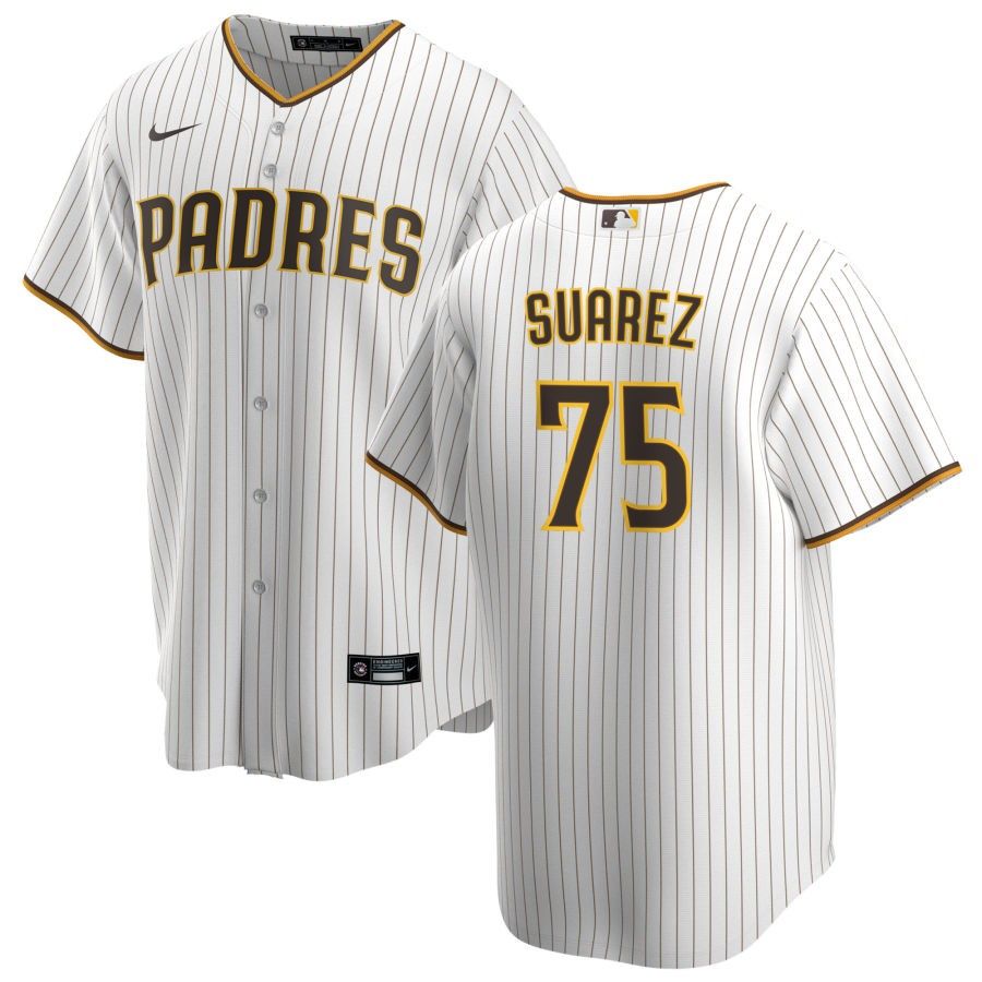 Men&#39;s San Diego Padres Suarez 75 White Home Jersey