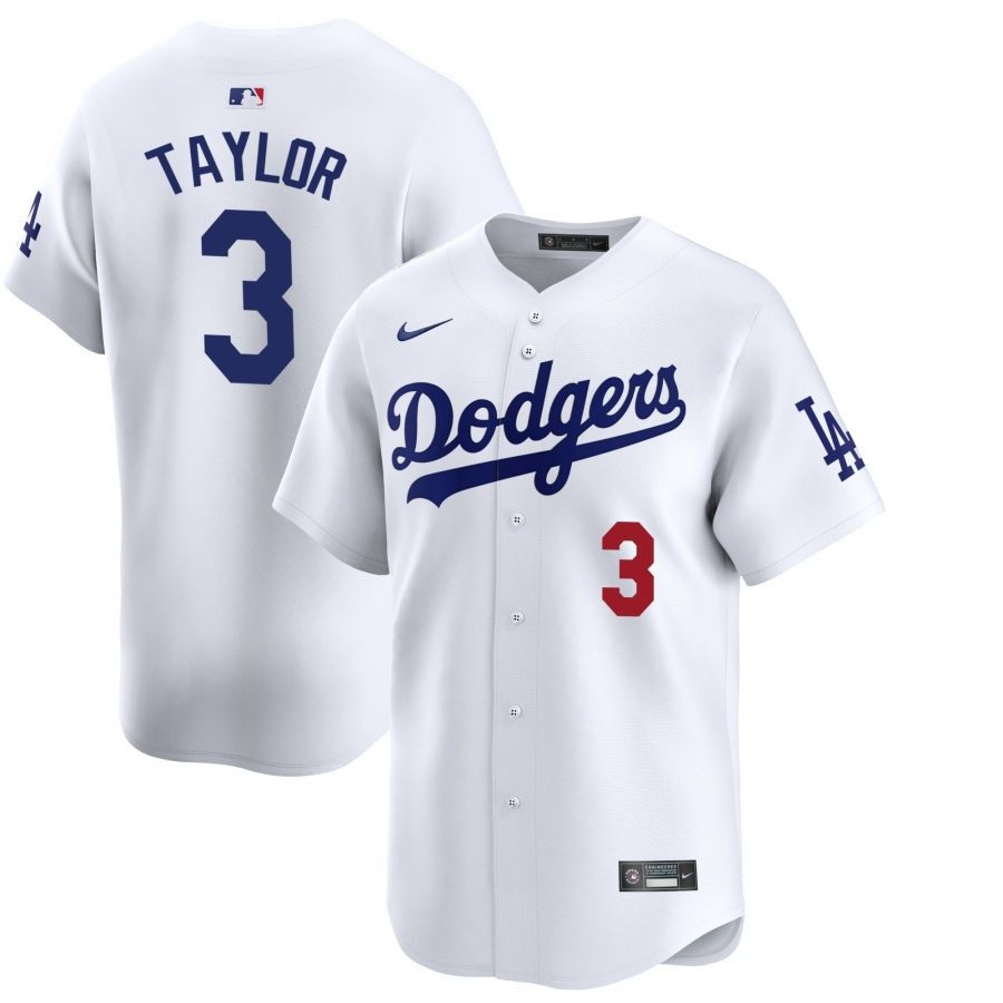 Men&#39;s Los Angeles Dodgers Taylor 3 White Home Jersey