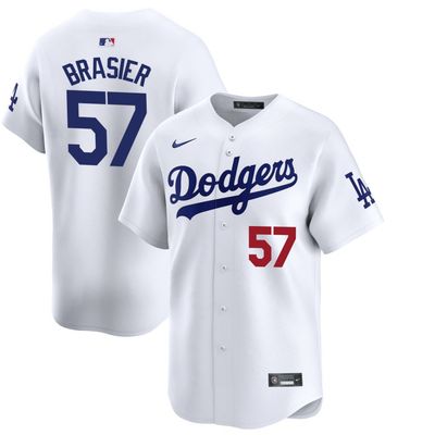 Men&#39;s Los Angeles Dodgers Brasier 57 White Home Jersey