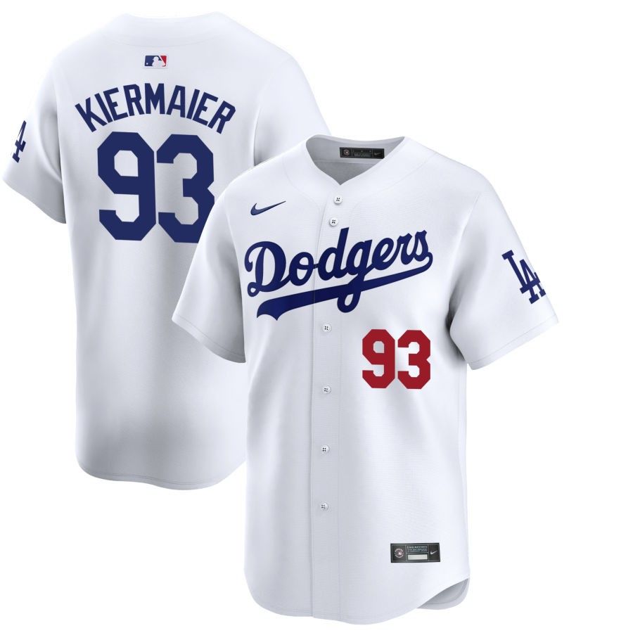 Men&#39;s Los Angeles Dodgers Kiermaier 93 White Home Jersey