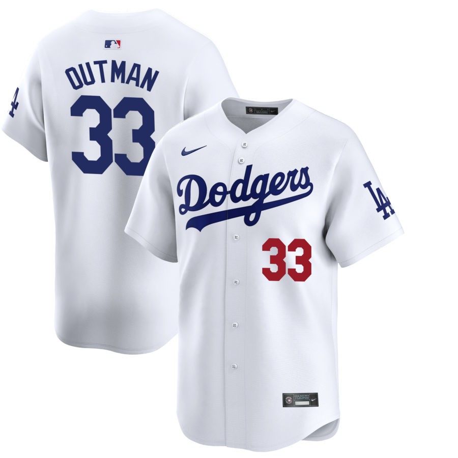 Men&#39;s Los Angeles Dodgers Outman 33 White Home Jersey