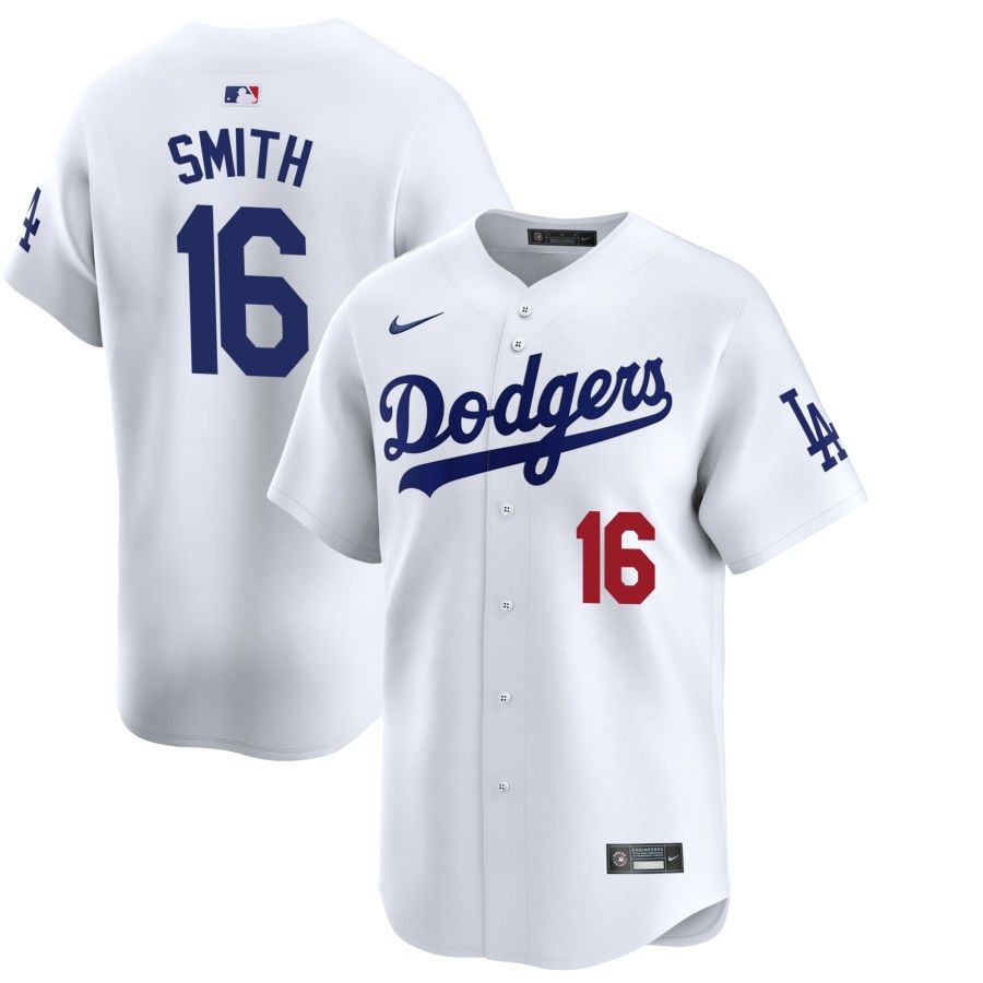 Men&#39;s Los Angeles Dodgers Smith 16 White Home Jersey
