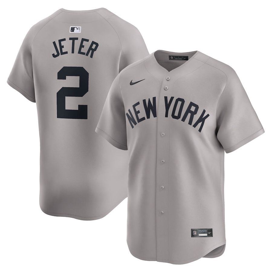 Men&#39;s New York Yankees Jeter 2 Gray Cooperstown Collection Limited Jersey