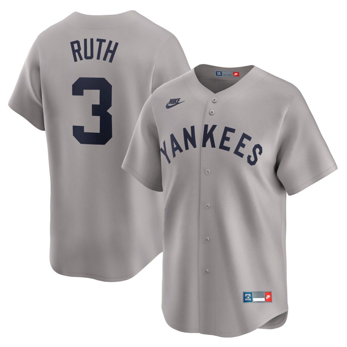 Men&#39;s New York Yankees Babe Ruth 3 Gray Cooperstown Collection Limited Jersey