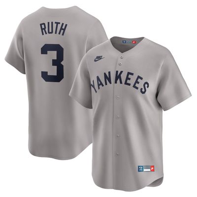Men&#39;s New York Yankees Babe Ruth 3 Gray Cooperstown Collection Limited Jersey