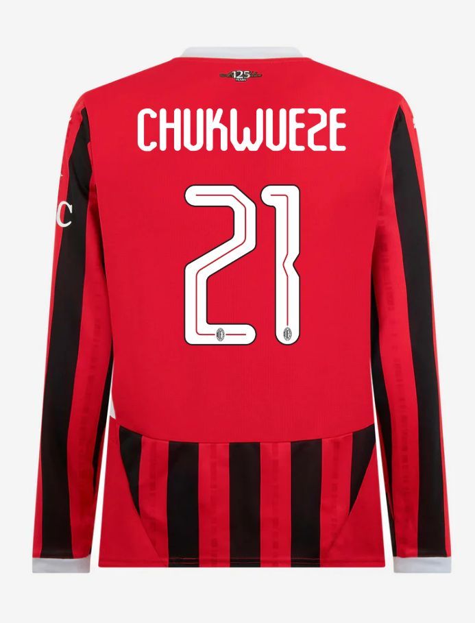 AC Milan Long Sleeve Home Chukwueze 21 Champions League Jersey 24-25