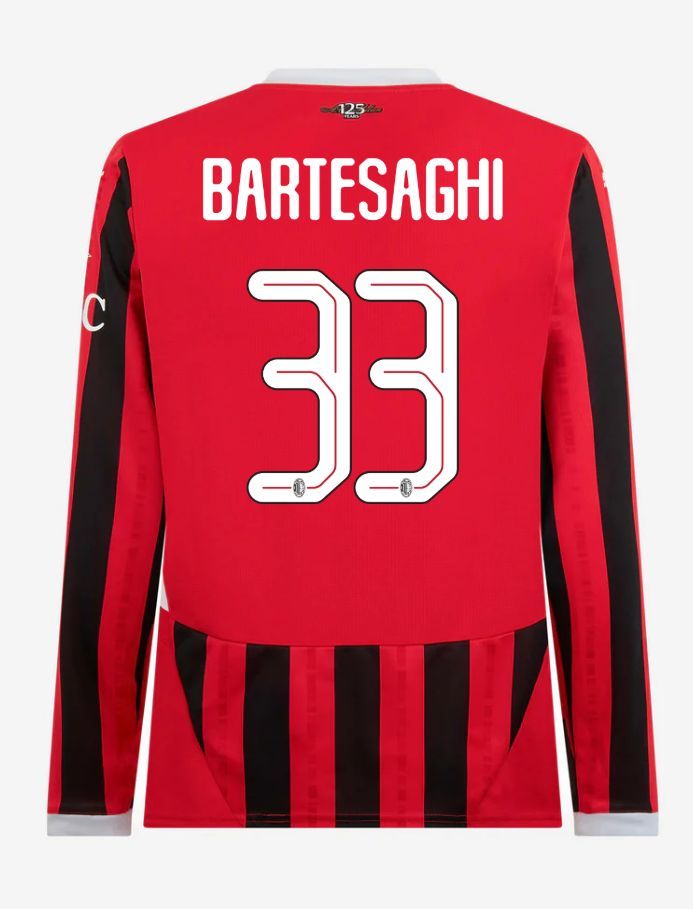 AC Milan Long Sleeve Home Bartesaghi 33 Champions League Jersey 24-25