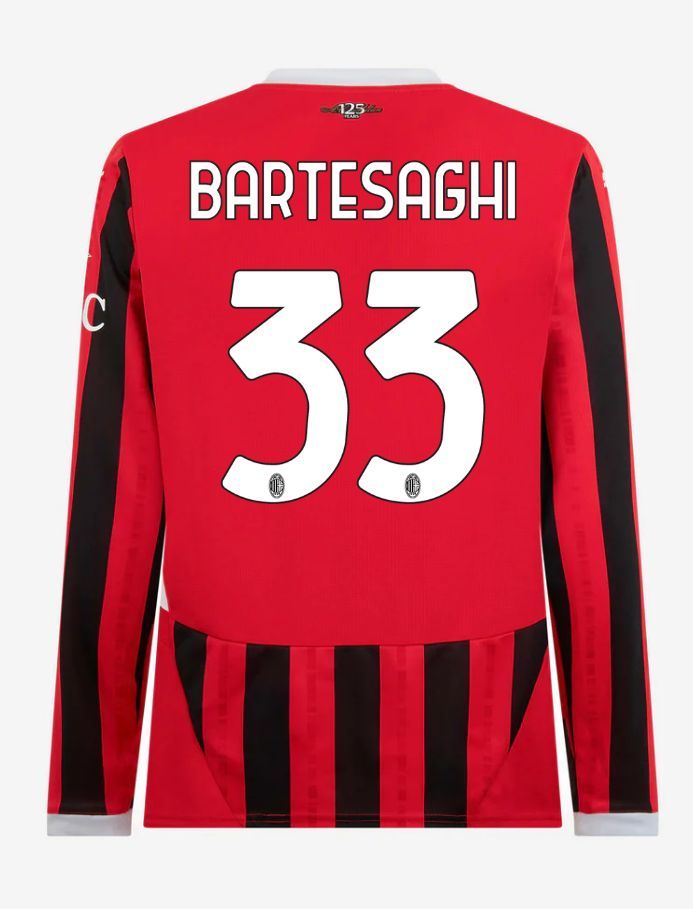 AC Milan Long Sleeve Home Bartesaghi 33 Serie A Jersey 24-25