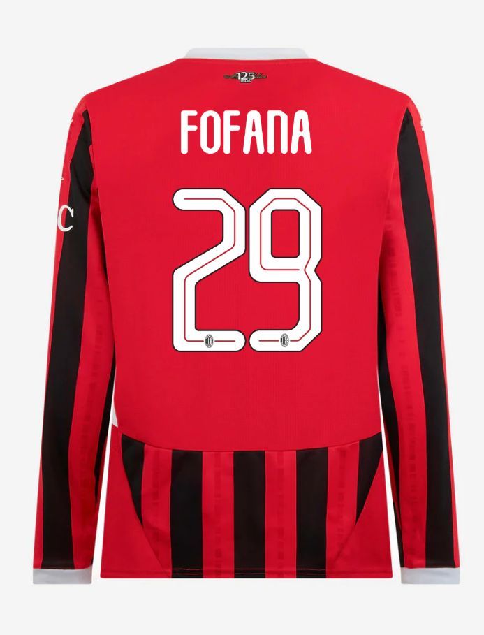 AC Milan Long Sleeve Home Fofana 29 Champions League Jersey 24-25