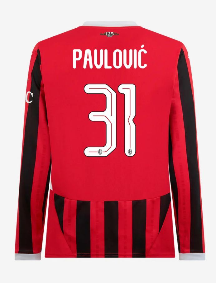 AC Milan Long Sleeve Home Pavlović 31 Champions League Jersey 24-25
