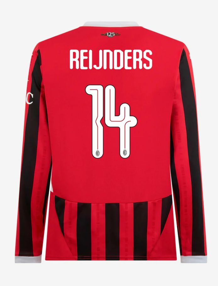 AC Milan Long Sleeve Home Reijnders 14 Champions League Jersey 24-25