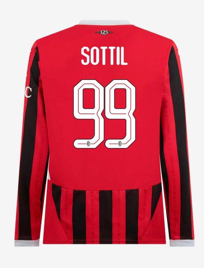 AC Milan Long Sleeve Home Sottil 99 Champions League Jersey 24-25