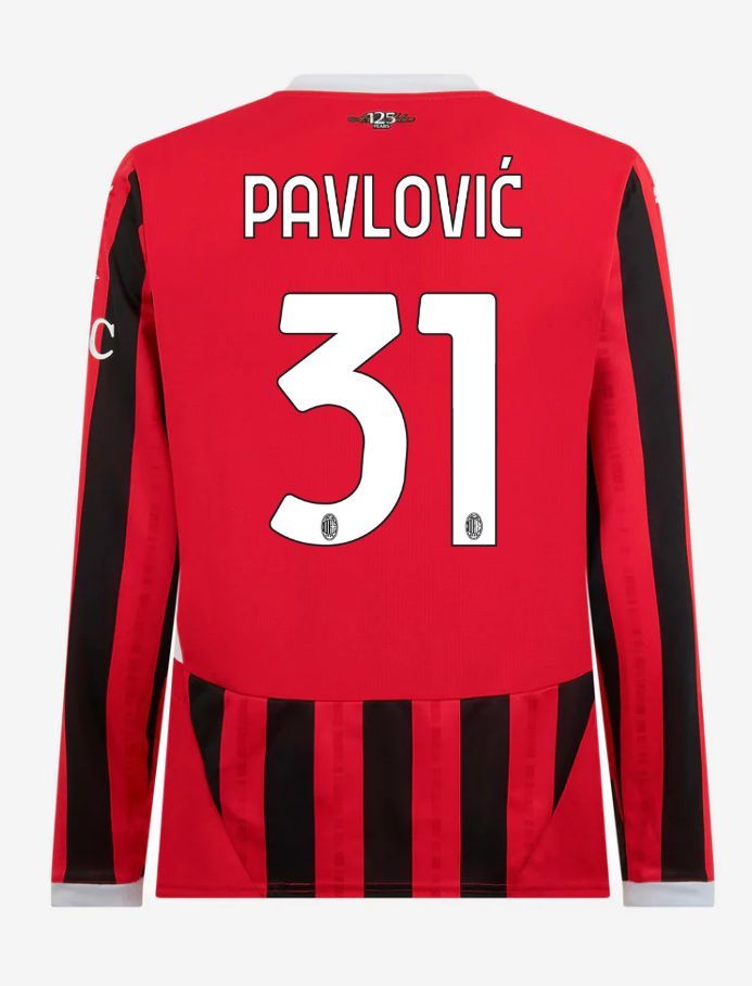 AC Milan Long Sleeve Home Pavlović 31 Serie A Jersey 24-25