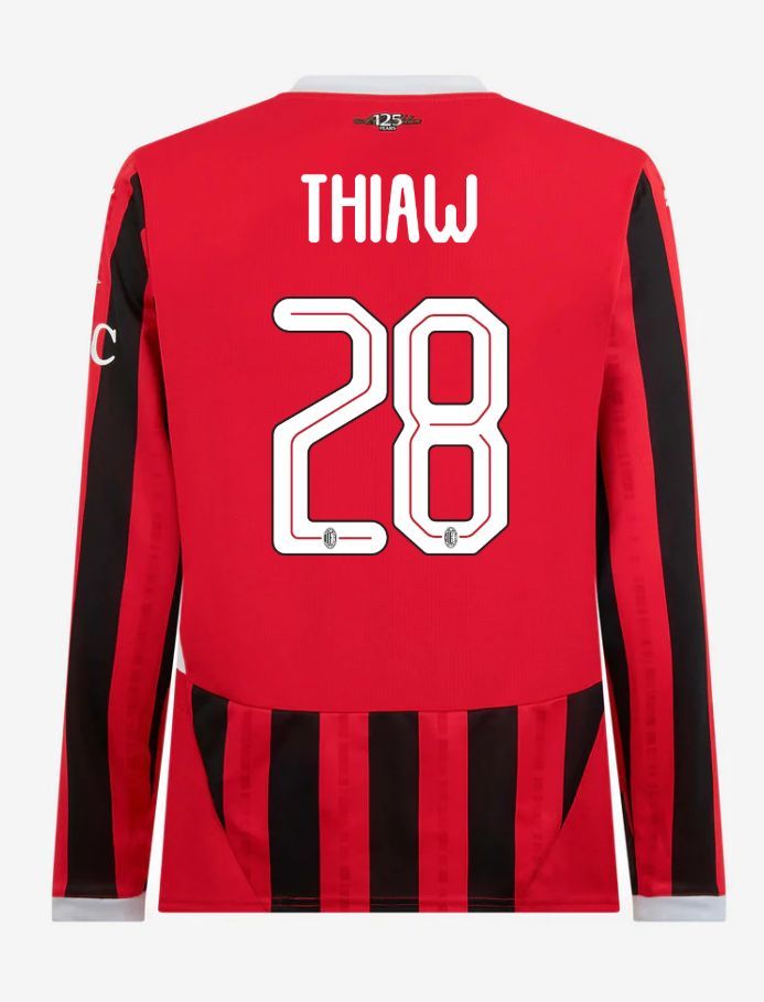 AC Milan Long Sleeve Home Thiaw 28 Champions League Jersey 24-25