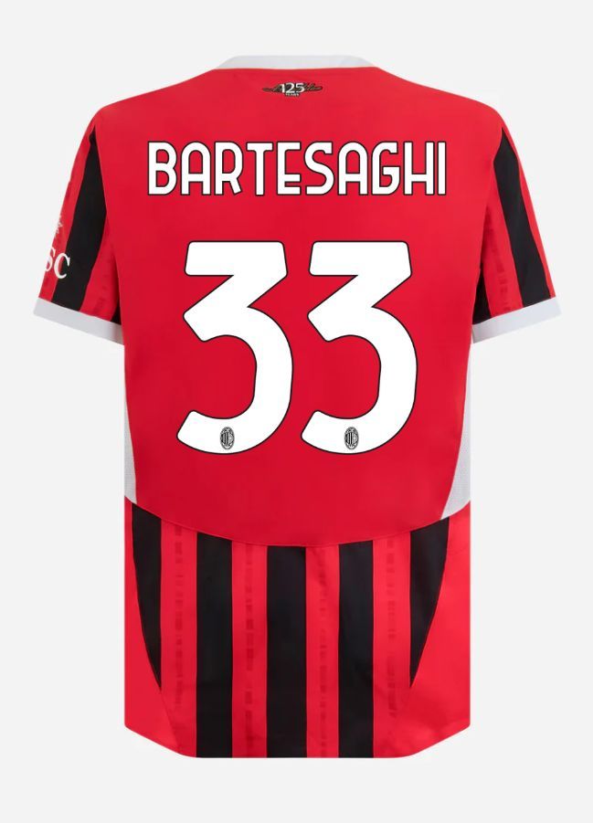 24-25 AC Milan Home Bartesaghi 33 Serie A Jersey (Player Version)