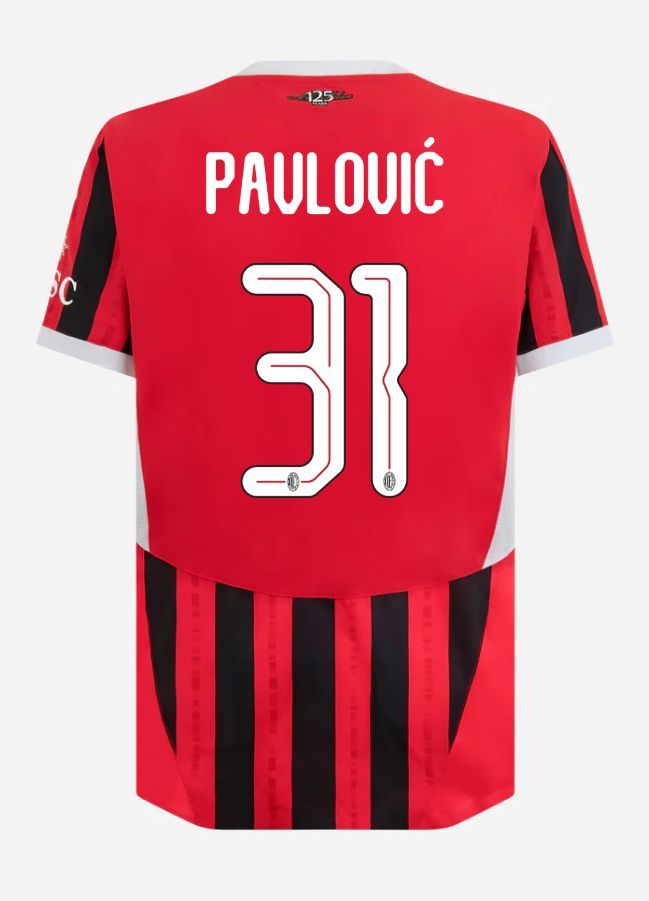24-25 AC Milan Home Pavlović 31 Champions League Jersey (Player Version)