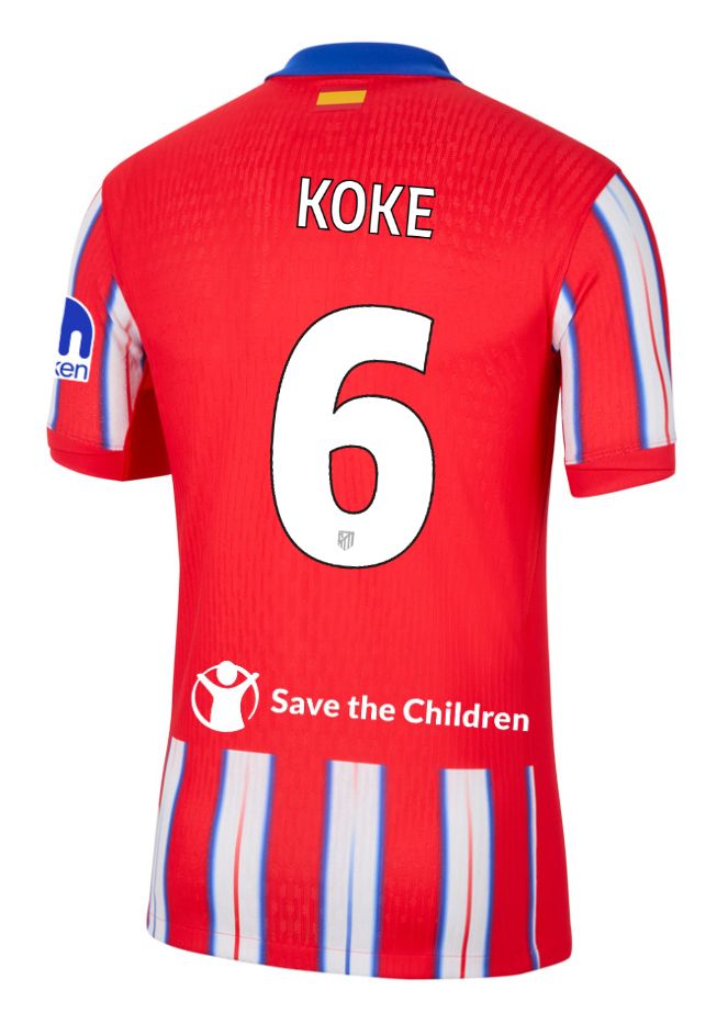 24-25 Atletico Madrid Home KOKE 6 Champions League Jersey (Player Version)