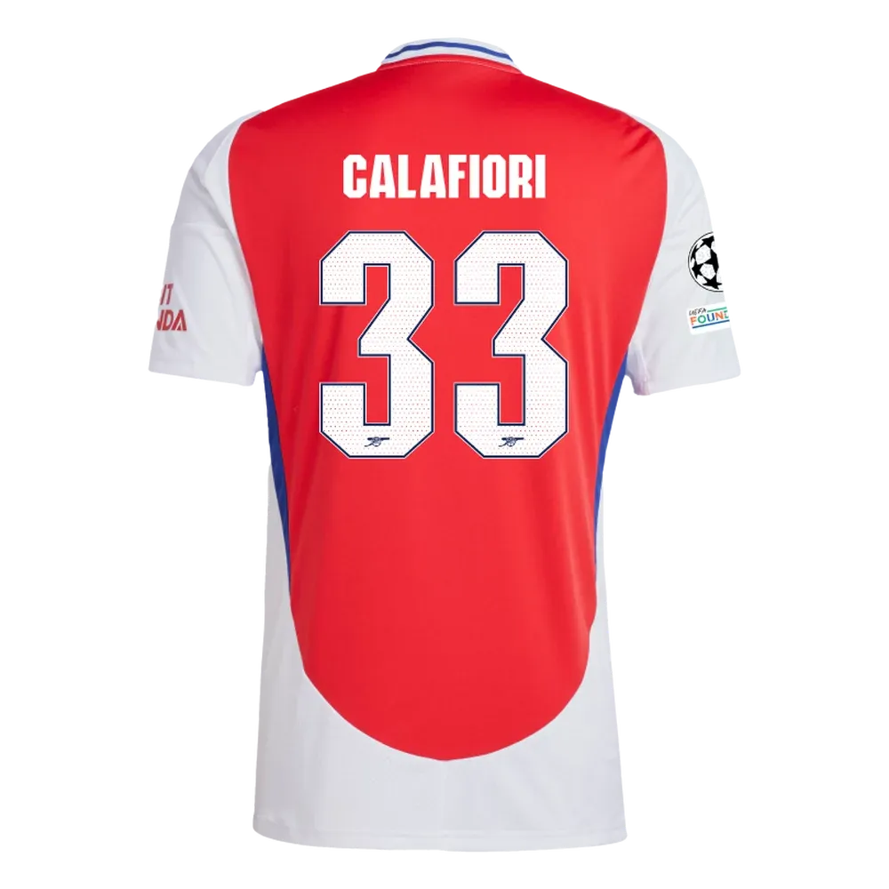 Arsenal Home Calafiori 33 Jersey 2024/2025 With Champions League Patches