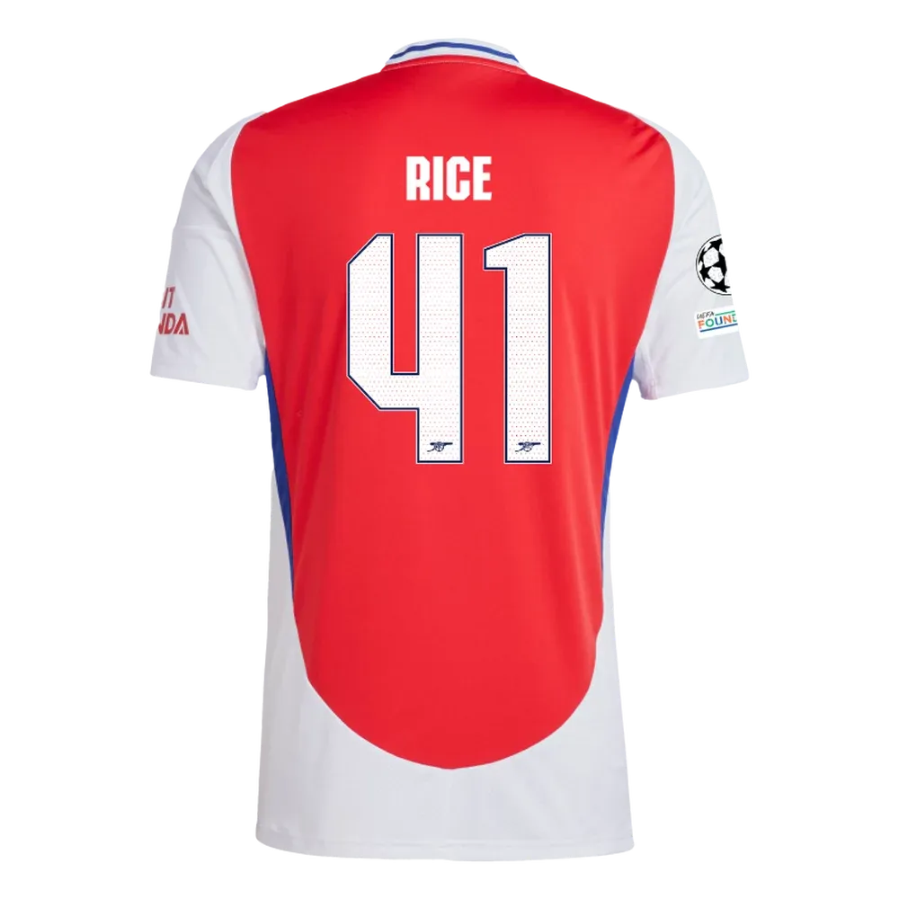Arsenal Home Rice 41 Jersey 2024/2025 With Champions League Patches