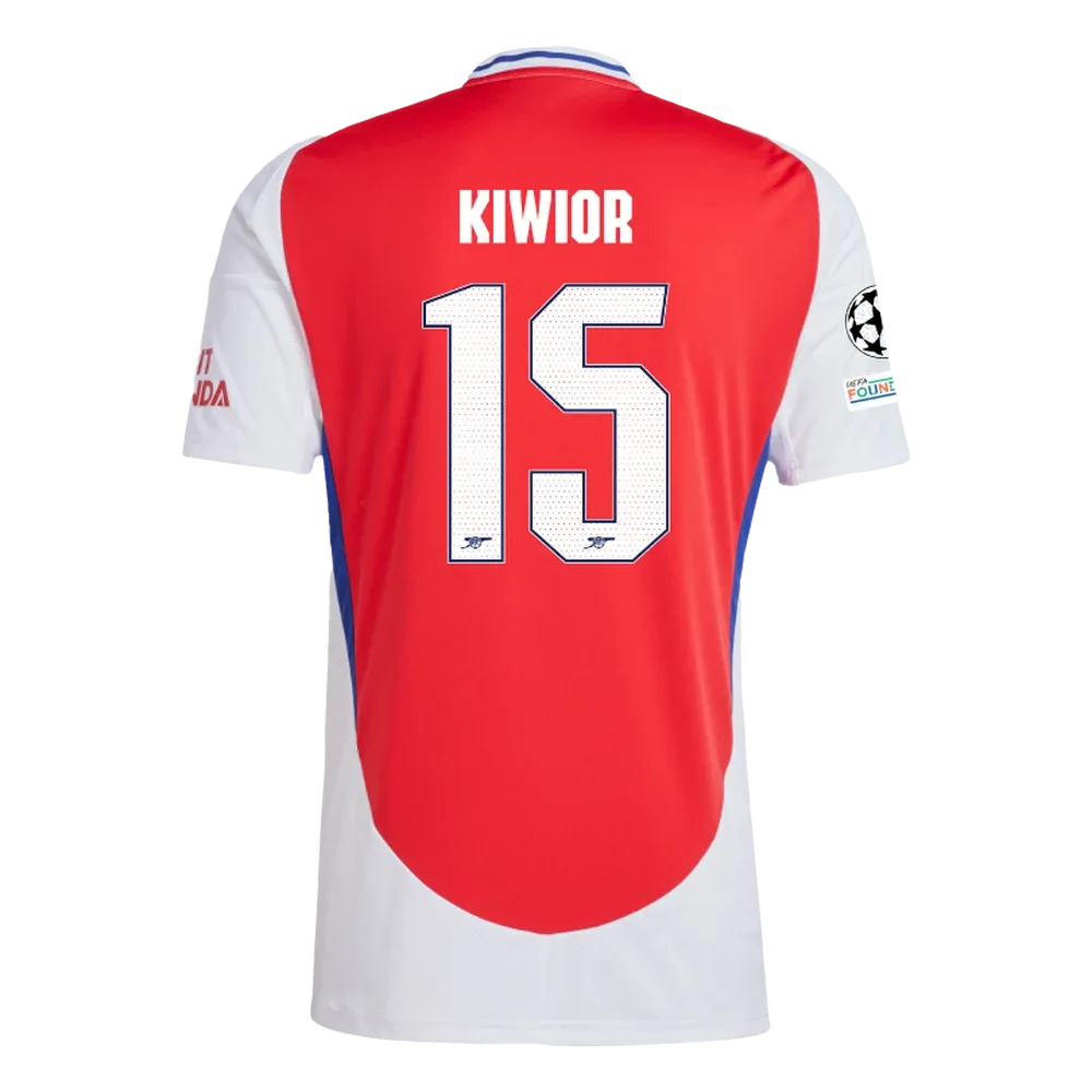 Arsenal Home Kiwior 15 Jersey 2024/2025 With Champions League Patches