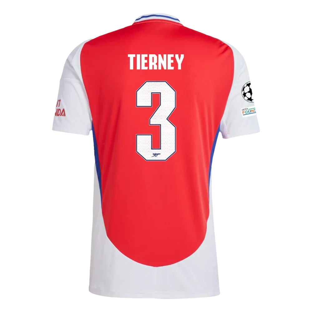 Arsenal Home Tierney 3 Jersey 2024/2025 With Champions League Patches