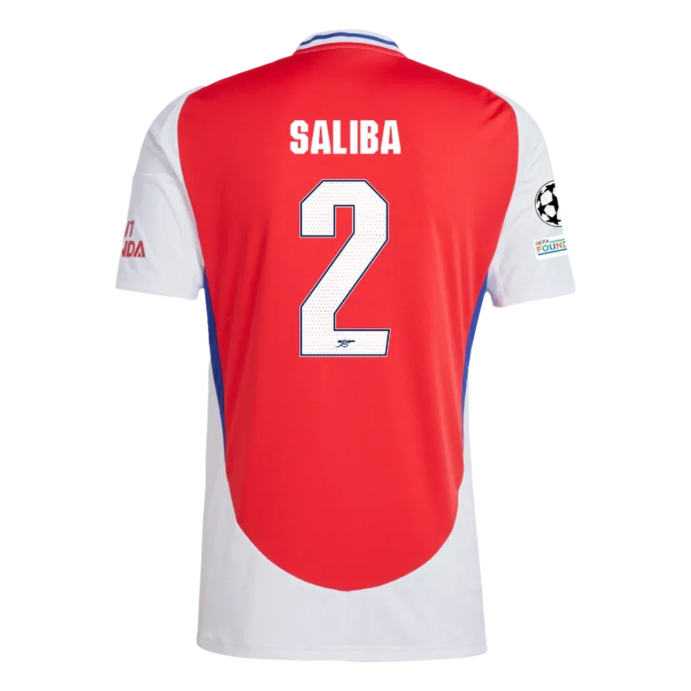 Arsenal Home Saliba 2 Jersey 2024/2025 With Champions League Patches