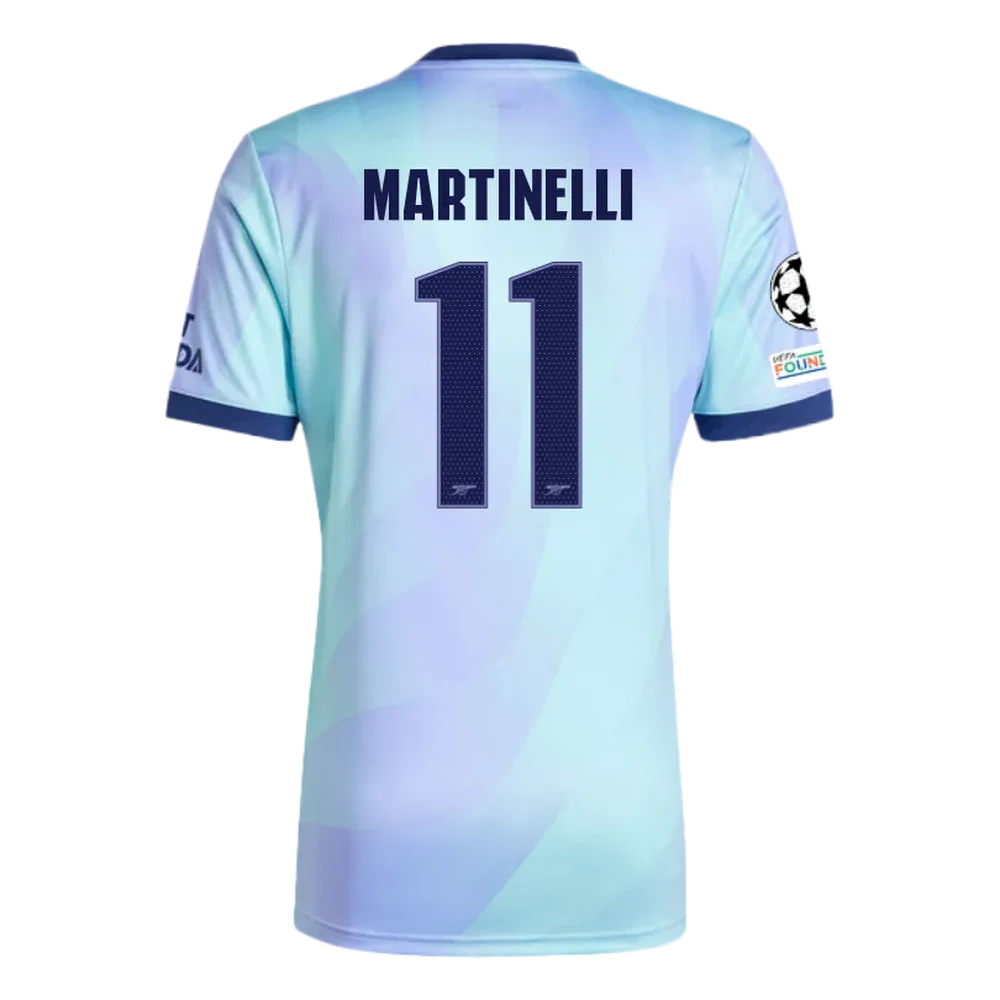 Arsenal Third Martinelli 11 Jersey 2024/2025 With Champions League Patches