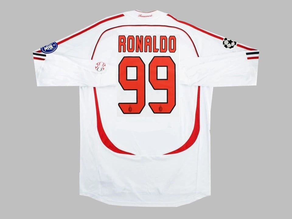 AC Milan Home Ronaldo # 99 Long Sleeve Retro Champions League Final  Jersey 2007