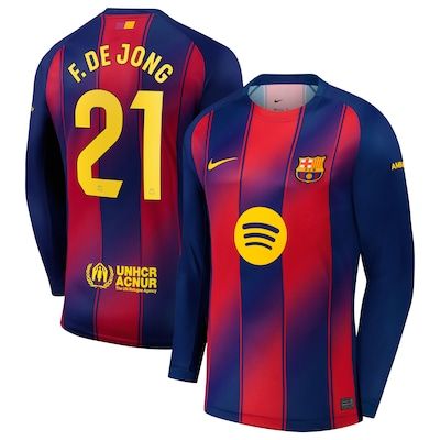 Barcelona Home Frenkie De Jong 21 Long Sleeve Jersey 2025/26