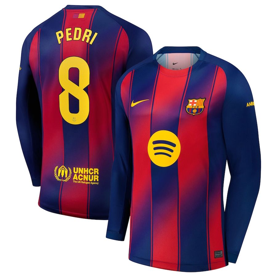 Barcelona Home Pedri 8 Long Sleeve Jersey 2025/26