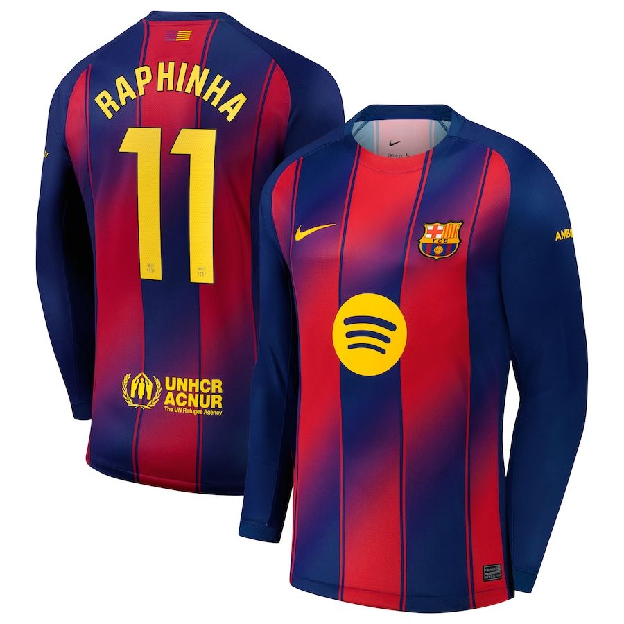 Barcelona Home Raphinha 11 Long Sleeve Jersey 2025/26