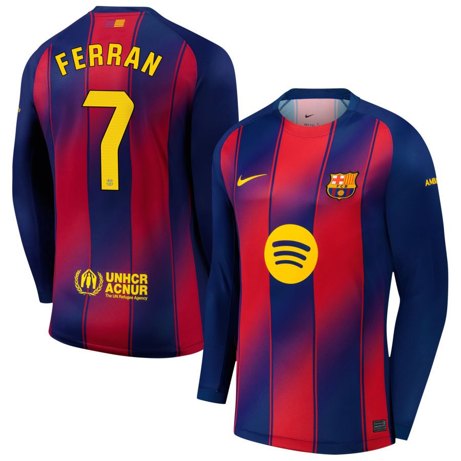 Barcelona Home Ferran Torres 7 Long Sleeve Jersey 2025/26