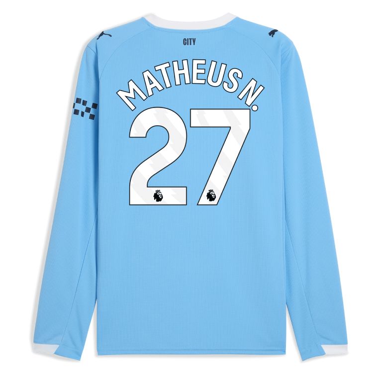 25-26 Manchester City Home MATHEUS N. 27 Long Sleeve Jersey