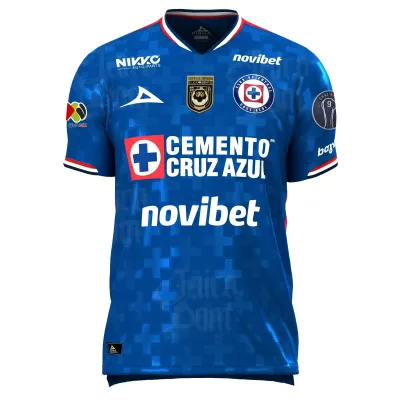 Cruz Azul Home Jersey with  Champion 9 + Liga BBVA Patches 2025/26 (Player Version)