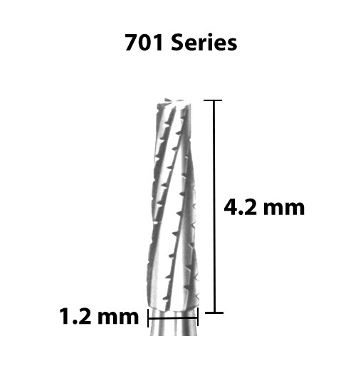 Carbide Bur, US 701, 1.2mm dia, Tapered Flat End X-cut
