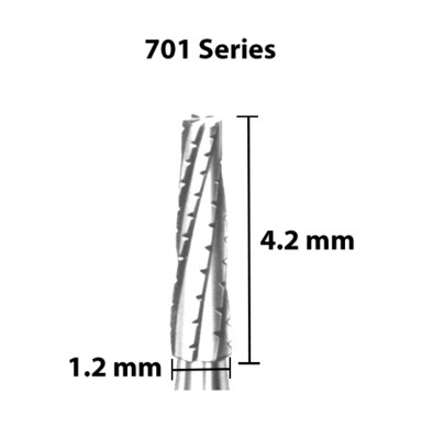 Carbide Bur, US 701, 1.2mm dia, Tapered Flat End X-cut