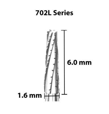 Carbide Bur, US 702L, 1.6mm dia, Tapered Flat End X-cut