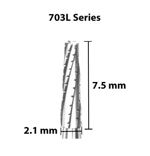 Carbide Bur, US 703L, 2.1mm dia, Tapered Flat End X-cut