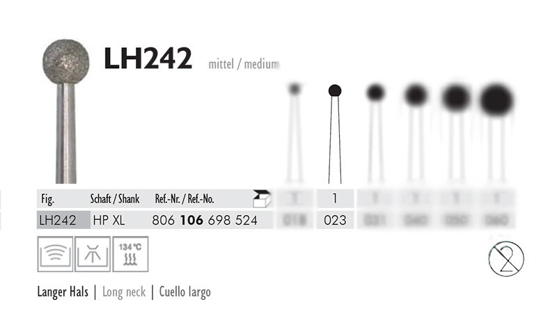 2.3mm ENT Diamond Round Bur, HPXL (70)mm SHANK